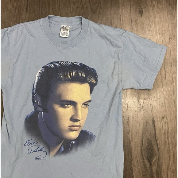 Vintage Elvis T Shirt Medium Blue Y2k Presley Music Rock n Roll Band - WEAR - Picture 2 of 8